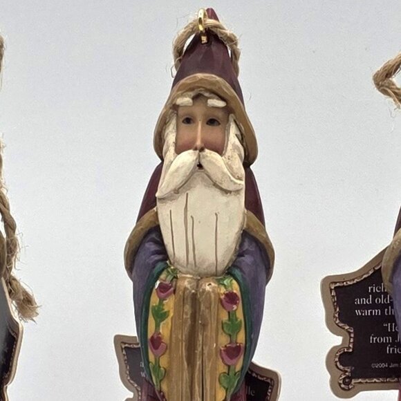 Jim Shore Heartwood Creek 2004 Red Sunburst Tulip Santa 3 Hanging Ornaments 6" - Picture 2 of 8
